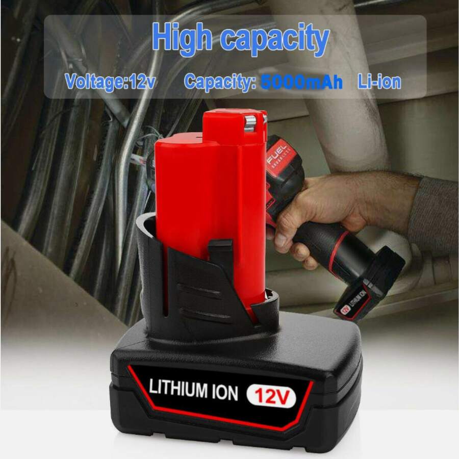 12V 5.5Ah Battery Replacement For Milwaukee 48-11-2411 48-11-2420 48-11-2402 48-11-2401 12V Cordless Tools, Compatible With Milwaukee 12V Li-Ion Batteries - Black - View 1