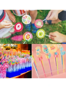 100 buah Stik Lolipop Warna-warni, Stik Kue Pop Kertas 6 Inci, Stik Kue Pop Plastik yang Dapat Digunakan Kembali, Cocok untuk Permen, Cokelat, dan Kue Kering - MultiWarna - View 6