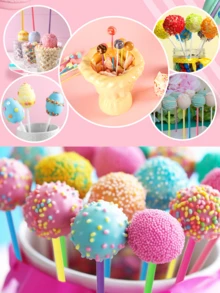 100 buah Stik Lolipop Warna-warni, Stik Kue Pop Kertas 6 Inci, Stik Kue Pop Plastik yang Dapat Digunakan Kembali, Cocok untuk Permen, Cokelat, dan Kue Kering - MultiWarna - View 2