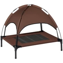 PawHut Elevated Dog Bed With Canopy, Portable Raised Dog Cot For M Sized Dogs, Indoor & Outdoor, 30" X 24" X 29", Coffee - Coffee Brown - View 9