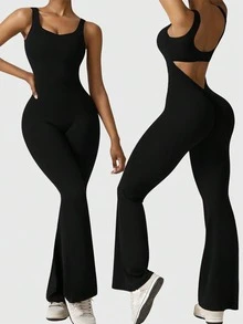 Speed mate 女士提臀无袖瑜伽连体裤 女士露背瑜伽连体裤 - 黑色 - 查看 3