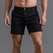 GS SNOWING Men's Chino Shorts 6 Inch Slim Fit Shorts Cotton Stretch Casual Shorts Summer Flat Front Shorts - 黑色 - 查看 2