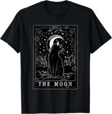 Graphic Cat Lovers Moon Tarot Card Cat Tarot Card The Moon T-Shirt, Unisex Tees - 黑色 - 查看 1