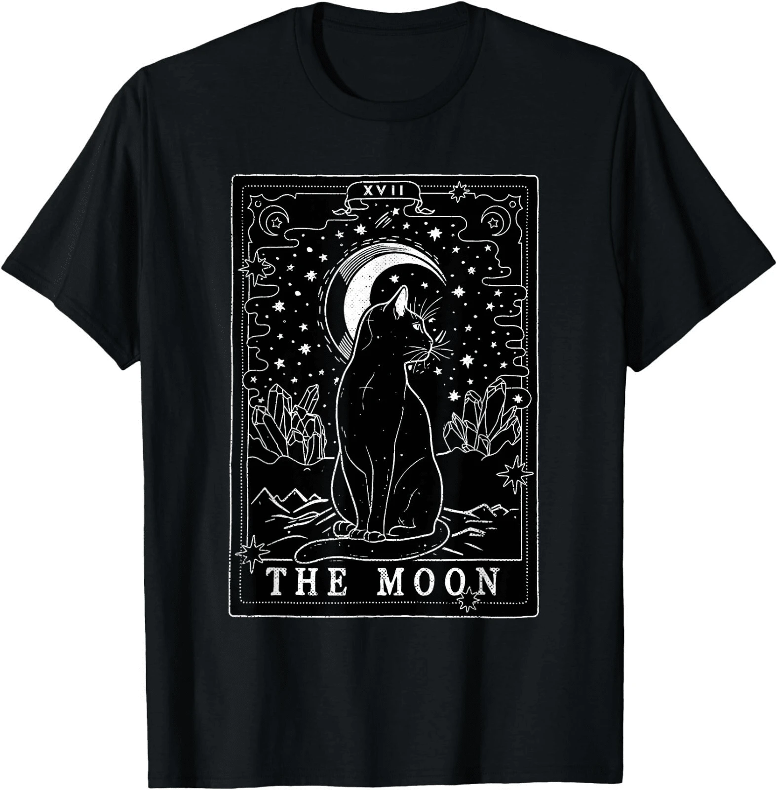 Graphic Cat Lovers Moon Tarot Card Cat Tarot Card The Moon T-Shirt, Unisex Tees - 黑色 - 查看 1