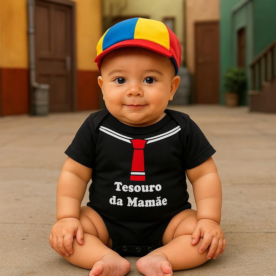 Body bebê TESOURO DA MAMAE body+ boina 2 peças kiko 100% algodão - Preto - Visão 1