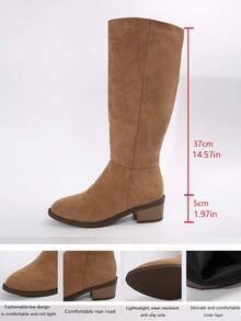 秋冬大码女式棕色绒面及膝靴，侧拉链，粗跟