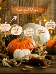 Personalized Wood Pumpkin Decor, Handmade Style Unfinished Carved Ornament For Halloween Thanksgiving Ghost Festival Party Celebration