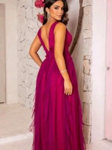 Women's Dress For Bridesmaid, Graduation, Wedding, Guest - 玫紅色 - 查看 2