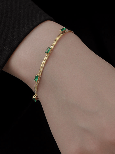 1pc Elegant Square Cubic Zirconia Blade Chain Colorful Zirconia Stainless Steel Bracelet For Women