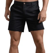 GS SNOWING Men's Chino Shorts 6 Inch Slim Fit Shorts Cotton Stretch Casual Shorts Summer Flat Front Shorts - 黑色 - 查看 1