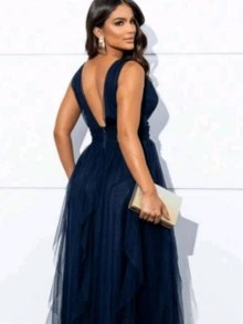 Women's Dress For Bridesmaid, Graduation, Wedding, Guest - 藏蓝色 - 查看 2