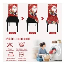 Fundas Navideñas para Sillas 6 Piezas Elásticas Universal Decoración Navidad Hogar Comedor Fiesta - SANTA ROSA - Ver 5