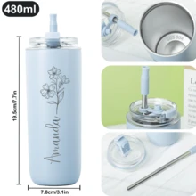 Personalized Vacation Insulated Cup, Customized Name Stainless Steel Birthday Flower Laser Engraved Tumbler With Straw, Bridesmaid Invitation Gift, Bachelorette Party, Wedding Gift, Christmas Gift, Initial Cup, Aesthetic Tumbler, Thoughtful Gift - 多色1 - 查看 6