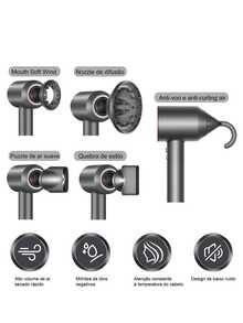 Ionic Hair Dryer Fast Drying Hot/Cold Air With 5 Nozzles 110V - 銀色 - 查看 2