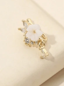 1pc Metal Inlaid Zirconia Petals, False Nose Perforated Clip On Screw Nose Ring