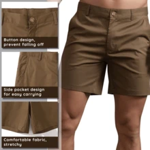 GS SNOWING Men's Chino Shorts 6 Inch Slim Fit Shorts Cotton Stretch Casual Shorts Summer Flat Front Shorts - 棕色 - 查看 4