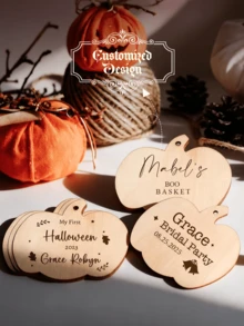 Personalized Wood Pumpkin Decor, Handmade Style Unfinished Carved Ornament For Halloween Thanksgiving Ghost Festival Party Celebration