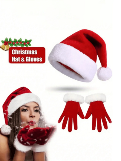 2pcs Santa Claus Costume Accessories Set (Santa Hat And Gloves), Cute Santa Hat With White Trim And Matching Gloves, Suitable For Women, Pop Culture Theme Party Prop, Christmas