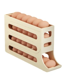 2/4 Tier Stackable Egg Holder Rolling Plastic Organizer Refrigerator Space Saving - Kem Be - Xem 9