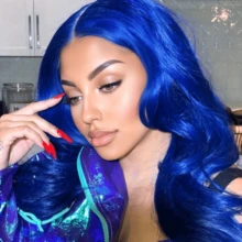 Blue Body Wave Human Hair Wigs Natural Looking 13x6 HD Lace Front Wigs Human Hair Blue Wig Human Hair Royal Blue Water Wave Wigs For Cosplay And Halloween Party Use 180 Density - 藍色 - 查看 2