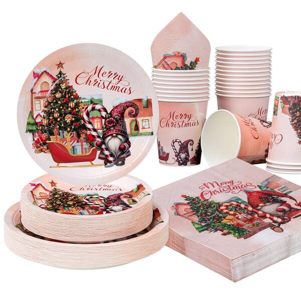 10 Stücke/25 Stücke Weihnachts-Themen Einweg-Geschirr Set, 7"/9" Weihnachtsmann Fröhliche Weihnachten Einweg-Pappteller Party Zubehör, Geburtstag Einweg-Teller, Becher und Servietten, Party Dekorationen, Einweg-Party, Geburtstagsfeier, Geschenkparty, Feier Dekorationen