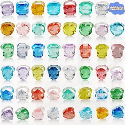 200pcs Fidget Acrylic Rings For Kids, Boys & Girls, Colorful Princess Rings, Party/Carnival Prizes & Pinata Stuffers