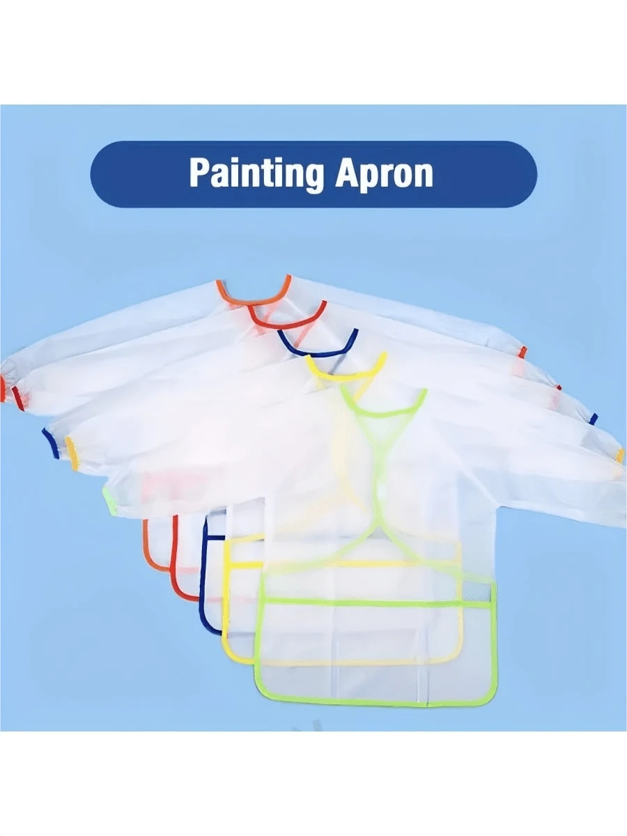 1/2/4 儿童绘画围裙，儿童艺术罩衫，防水儿童围裙长袖，带 3 个口袋，适合绘画、烘焙、喂食，适合 3-10 岁