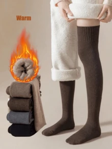 女士纯色舒适过膝袜，冬季保暖过膝袜，秋冬季纯色保暖过膝长袜，加厚保暖过膝长袜，加厚膝上袜，秋冬季室内保暖袜。情人节礼物。 - 彩色 - 查看 2