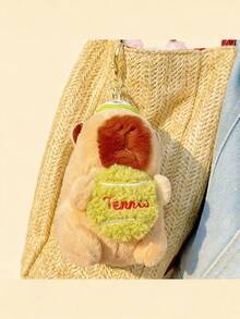 POKOJA LAND 柔软水豚毛绒钥匙扣玩具逼真可爱水豚填充动物玩具水豚毛绒玩具，背包手提包吊坠生日礼物，填充玩具，粉色水豚，儿童派对礼物，生日装饰 - 彩色 - 查看 3