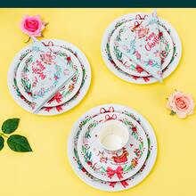 10pcs/25pcs Christmas Theme Disposable Tableware Set, 7"/9" Green Leaf & Bell Merry Christmas Disposable Paper Plates Party Supplies, Happy Birthday Disposable Plates Cups And Napkins, Party Decorations, Disposable Party, Birthday Party Gathering, Gift Party, Celebration Decorations - Multicolor - View 4