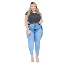Women's Plus Size Jeans High Waist With Elastane Blue - 0498 - View 4