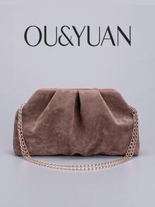 新款秋冬棕色麂皮手拿包，小众设计，多功能晚宴包，个性时尚通勤包，休闲别致棕色包，简约纯色钱包，女士钱包，婚礼配饰，圣诞礼物，适合派对、晚宴、婚礼、约会、购物等场合。 - 棕色 - 查看 2