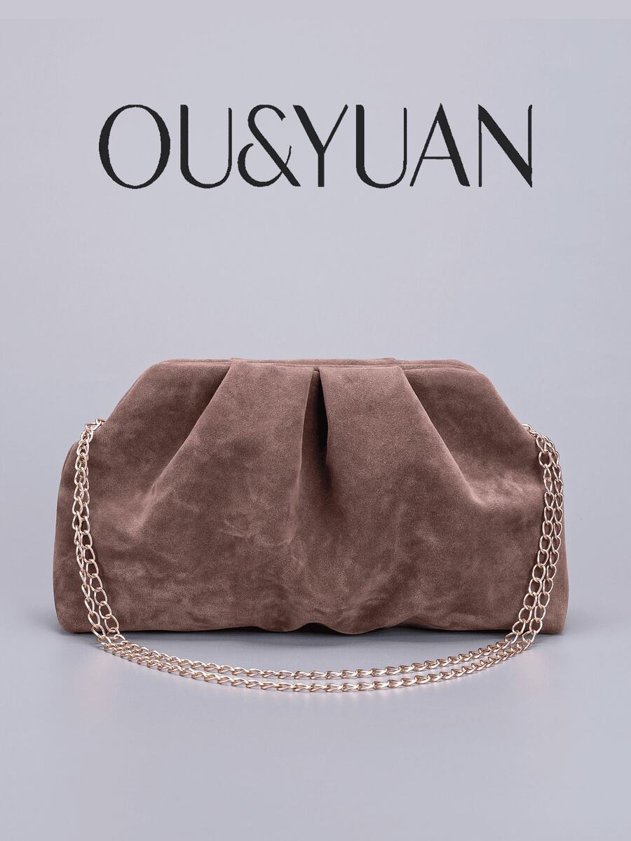 新款秋冬棕色麂皮手拿包，小众设计，多功能晚宴包，个性时尚通勤包，休闲别致棕色包，简约纯色钱包，女士钱包，婚礼配饰，圣诞礼物，适合派对、晚宴、婚礼、约会、购物等场合。