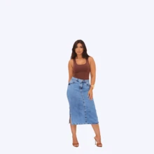 Women's Long Midi Jeans Skirt Evangelical High Waist Simple Elegant - 藍色 - 查看 5