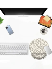 1pc Ergonomic Leopard Print Mouse Pad, 25*23cm, Suitable For Office And Home Computer Desk, Designed Without Wrist Rest, Light Color. Office Desk Accessory, Office Supplies, Desk Accessories, Mouse Pad, Desktop Mouse Pad - Multicolor - View 4