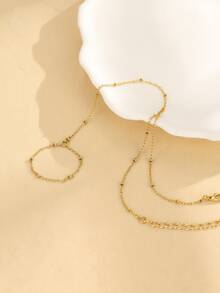 1 Stück modischer, personalisierter, minimalistischer Metallperlen-Kettenfingerring, vielseitig einsetzbar für Party, Date, Alltag (Kette auf passende Länge handgeschnitten, zufällige Perlenanzahl)