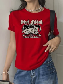 Camiseta de mujer con cuello redondo, diseño casual temática de música rock vintage 220 gramos 100% algodón estilo urbano retro 1 unidad de Camisa de T con estampado digital - Rojo - Ver 1