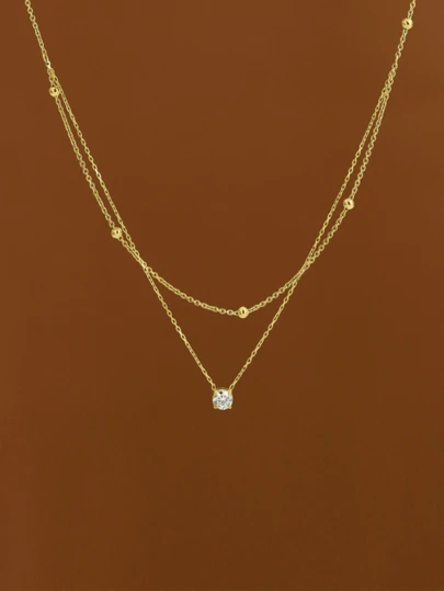 1pc Elegant Double-Layer Single Rhinestone Stainless Steel Necklace For Women Valentine's Day Accessories