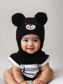 1 Pc 0-8Y Newborn Black Bear Embroidery Balaclava Ski Mask Toddler Beanie Double Balls Baby Girls Boys Beanies Kids Winter Hats Children Knit Warm Bonnet Fitted Baby Needs Accessories - Multicolor - View 29