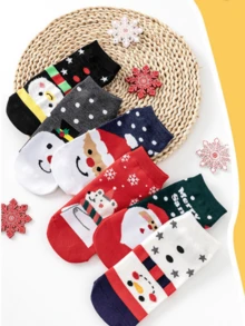 1/10 Pairs Women's Random Christmas & Holiday Cartoon Cute Ankle Socks - Multicolor - View 3