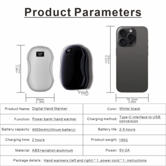 Calentador eléctrico recargable 2 en 1, batería de 4000mAh, calentador eléctrico con visualización de temperatura y potencia, batería externa de emergencia, calentador portátil de calentamiento rápido, adecuado para hombres, mujeres, caza y camping, regalo de Navidad