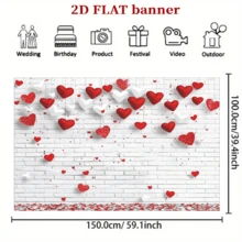 2D 平面情人节派对横幅墙面背景，多用途派对横幅，心形气球和礼物。可打印摄影背景，节日假日圣诞节婚礼餐桌装饰，无需电源 - 白色 - 查看 6