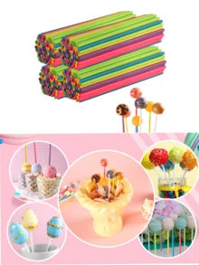 100 buah Stik Lolipop Warna-warni, Stik Kue Pop Kertas 6 Inci, Stik Kue Pop Plastik yang Dapat Digunakan Kembali, Cocok untuk Permen, Cokelat, dan Kue Kering - MultiWarna - View 4