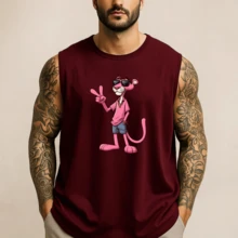 Regata Masculina Estampada Academia Pantera Cor De Rosa 100% Algodão Premium Camiseta Blusa Verão - bordô - Visão 2