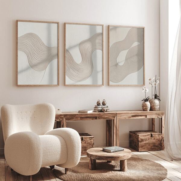 3 Pc Minimalism Boho Line Wall Art Posters,Neutral Abstract Line Art Canvas Pictures,Beige Or Blue Tones,Texture Asymmetrical Hanging Print Paintings,Modern Wall Art,Home Aesthetic Living Room Bedroom Apartment Dormitory Decoration,No Frame