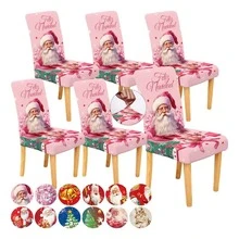 Fundas Navideñas para Sillas 6 Piezas Elásticas Universal Decoración Navidad Hogar Comedor Fiesta - SANTA ROSA - Ver 2