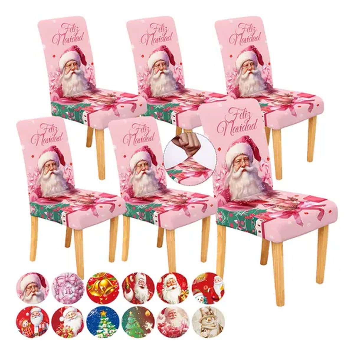 Fundas Navideñas para Sillas 6 Piezas Elásticas Universal Decoración Navidad Hogar Comedor Fiesta