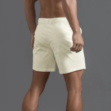 GS SNOWING Men's Chino Shorts 6 Inch Slim Fit Shorts Cotton Stretch Casual Shorts Summer Flat Front Shorts - 白色 - 查看 3