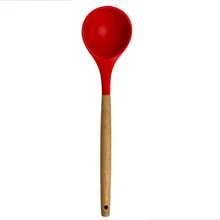 Concha de Feijão Sopa e Caldo 32cm Silicone Vermelha Cabo de Madeira Utensílio Cozinha - Vermelho - Visão 3
