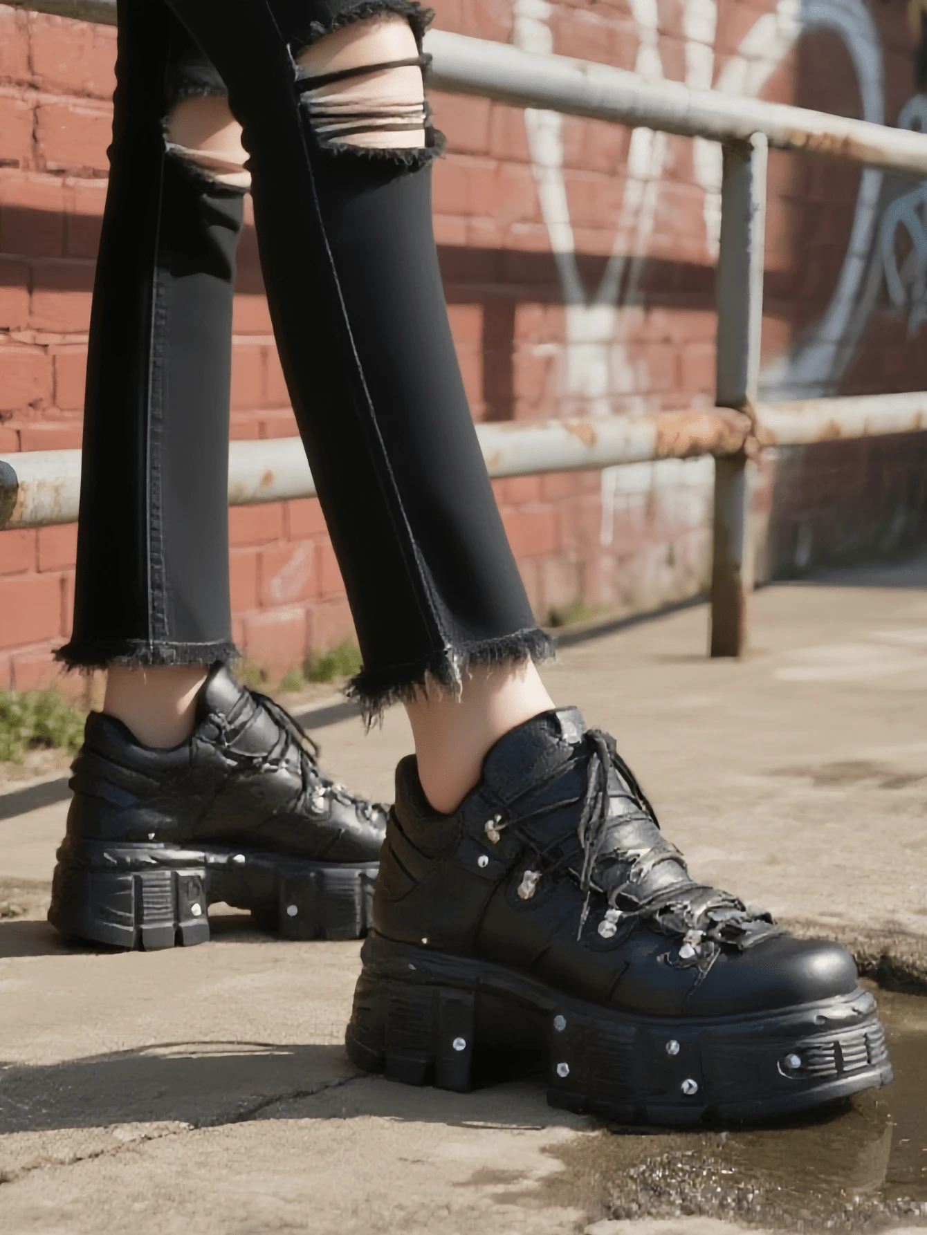 Women's Platform Sneakers With Lace-Up Round Toe Rock Punk Style Casual Shoes Y2K Gothic Yhick-Soled Ankle Boots - 黑色 - 查看 1